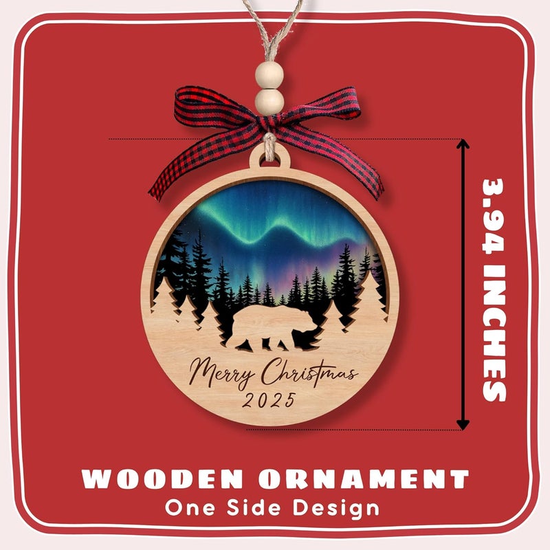 TEEBIM Bear Ornament - Bear Christmas Ornament 2025 - Bears Gifts for Women Men, Gifts for Bears Lovers - Wood Animal Ornaments for Christmas Tree - Image 2